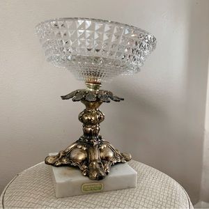 Vintage Hollywood Regency Cut Glass Compote with marble base